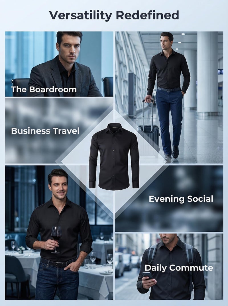 Beninos قمصان بنينوس للرجال بأكمام طويلة كاجوال مزودة بأزرار (5618 أسود، M) - Image 5